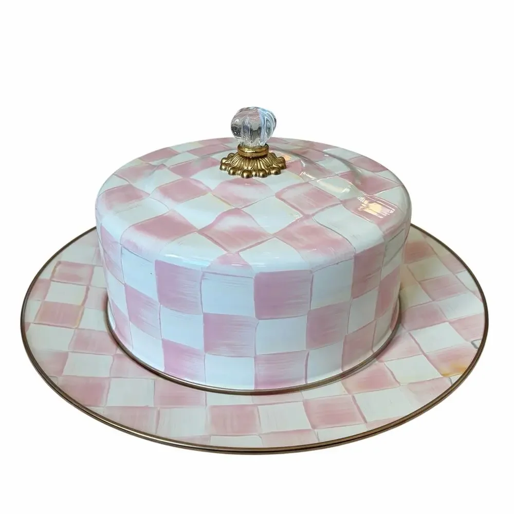 NEW MacKenzie-Childs Rosy Check Cake Carrier in Original Box